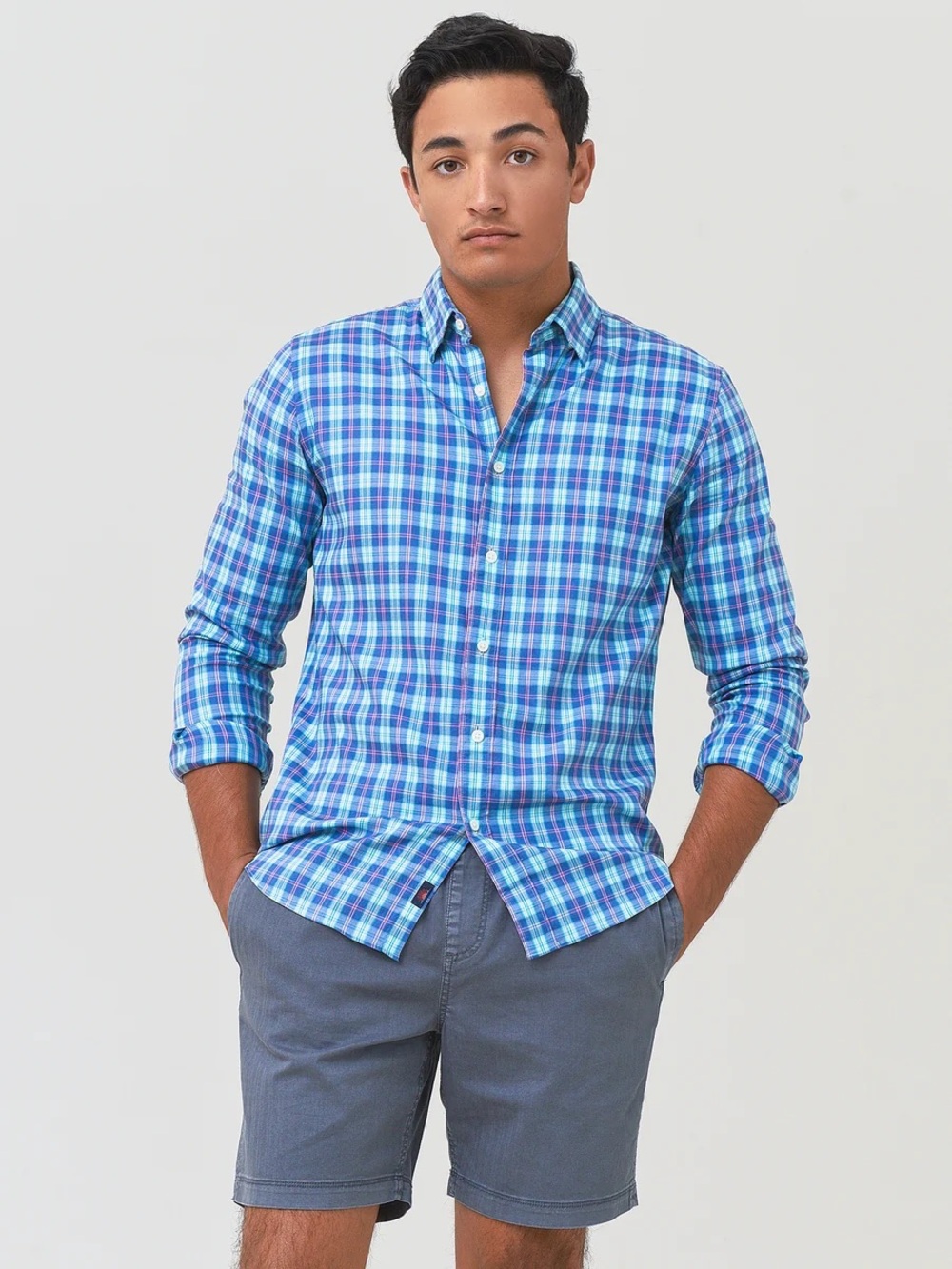 Faherty The Movement Shirt in Blue and Pink Plaid